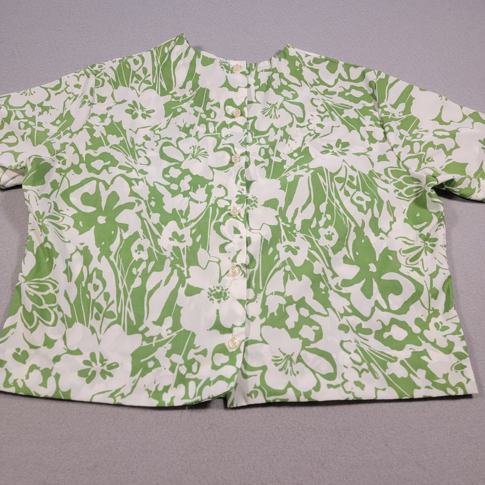 Laura Mae Vintage Blouse Floral Print Top Womens 10 Green White‎ Button Up Retro